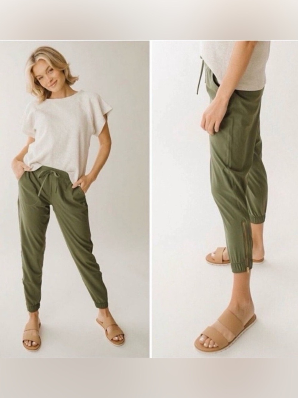 Albion Fit Jetsetter Joggers Olive Green Pants Ankle Zipper Size Small